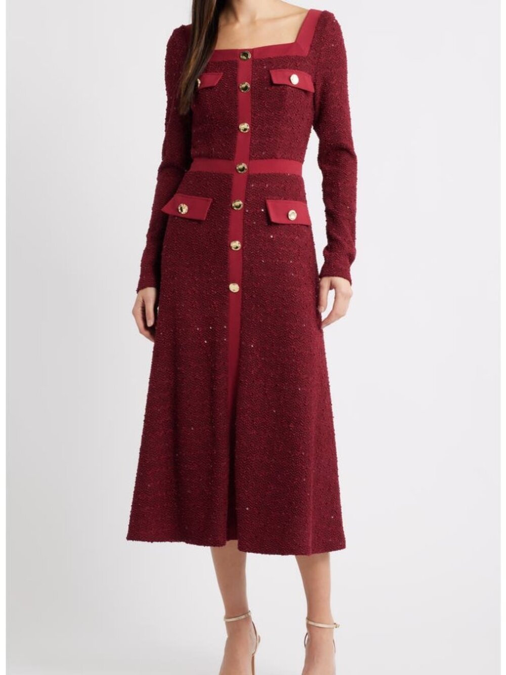 NWT Black Halo Chiara Red Sequin Long Sleeve Midi Dress Size 14